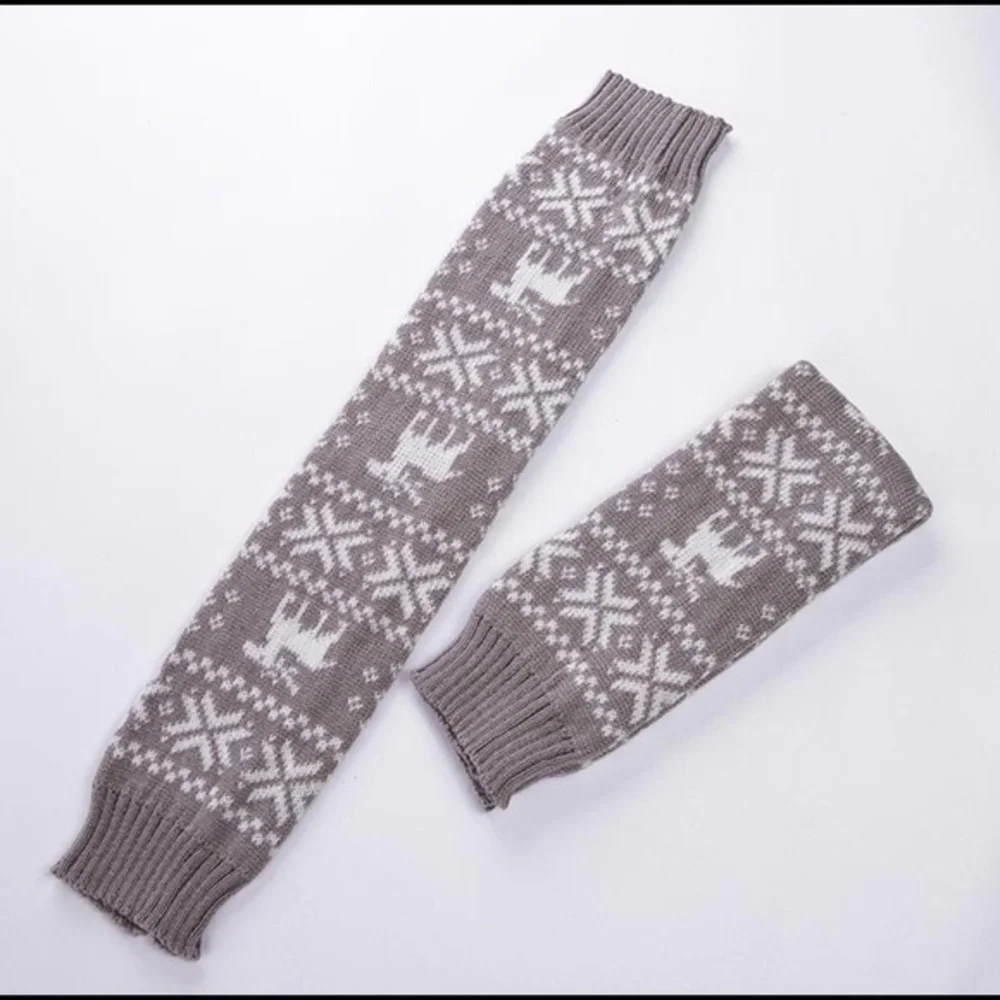 Gray Fair Isle Knit Over The Knee Leg Warmers Cozy Winter Lounge Socks NWT